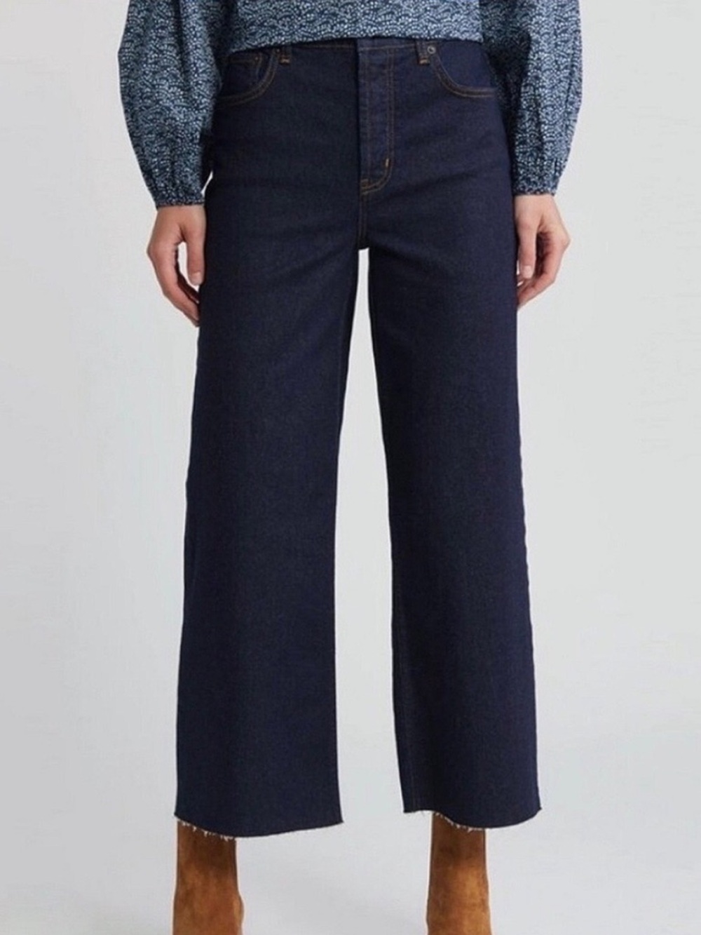 RAILS getty crop wide leg jeans midnight blues dark wash denim raw hem size 29